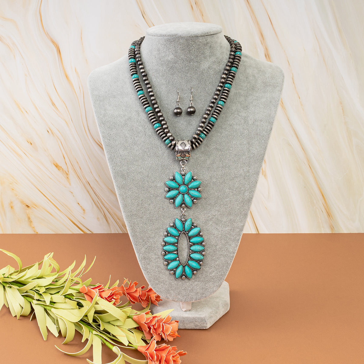 72601 - Western Necklace - Turquoise & Silver - Fashion Jewelry Wholesale