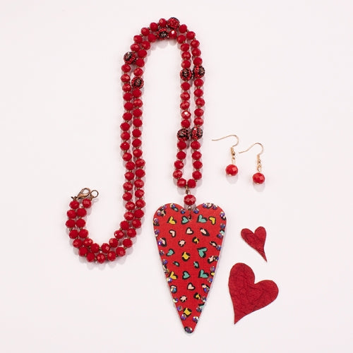 72653 - Leopard Heart Necklace - Red