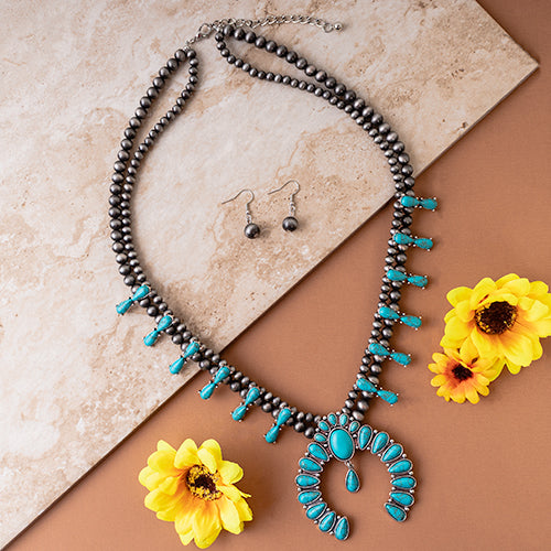 72670 - Squash Blossom Necklace and Earrings - Turquoise