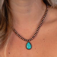 Load image into Gallery viewer, 72674 - Squash Blossom Stone Necklace - Turquoise &amp; Copper

