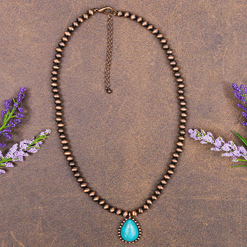 72674 - Squash Blossom Stone Necklace - Turquoise & Copper