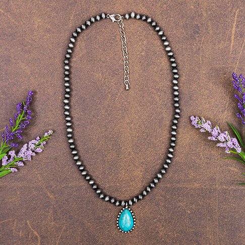 72674 - Squash Blossom Stone Necklace - Turquoise & Silver