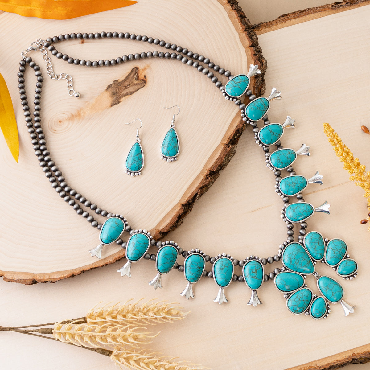 72685 - Western Turquoise Necklace - Turquoise & Silver - Fashion Jewelry Wholesale