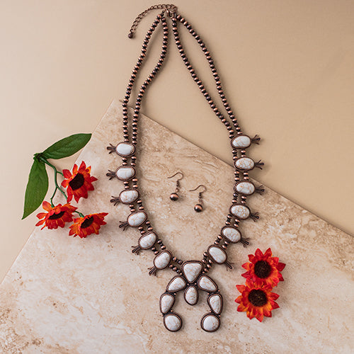 72686 - Squash Blossom Necklace - Ivory & Copper - Fashion Jewelry Wholesale