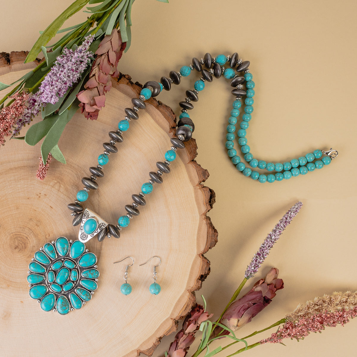 72704 - Squash Blossom Necklace - Turquoise & Silver