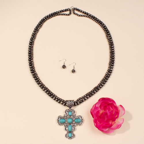 72731 - Turquoise Cross Necklace - Fashion Jewelry Wholesale