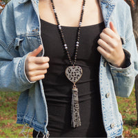 Load image into Gallery viewer, 72736 - Tassel Leopard Heart Necklace - Black
