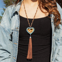 Load image into Gallery viewer, 72737 - Beaded Leopard Heart Necklace - Brown
