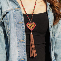 Load image into Gallery viewer, 72737 - Beaded Leopard Heart Necklace - Red
