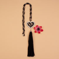 Load image into Gallery viewer, 72737 - Beaded Leopard Heart Necklace - Black
