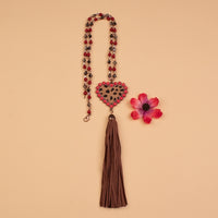 Load image into Gallery viewer, 72737 - Beaded Leopard Heart Necklace - Red
