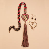 Load image into Gallery viewer, 72741 - Tassel Leopard Heart Necklace - Red &amp; Copper
