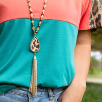 Load image into Gallery viewer, 72768 - Animal Print Beaded Tassel Necklace - Brown
