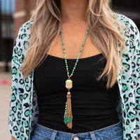 Load image into Gallery viewer, 72770 - Crystal Beaded Tassel Necklace - Turquoise
