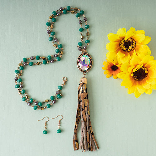72785 - Beaded Tassel Necklace - Turquoise - Fashion Jewelry Wholesale