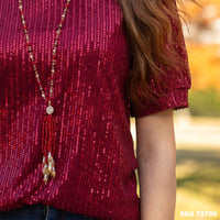 Load image into Gallery viewer, 10717 - Sequin Half Sleeve Top - Burgundy
