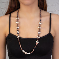 Load image into Gallery viewer, 72789 - Squash Blossom Beaded Necklace - Ivory &amp; Copper
