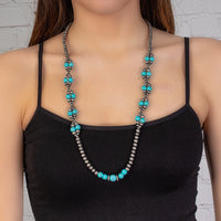 Load image into Gallery viewer, 72789 - Squash Blossom Beaded Necklace - Turquoise &amp; Silver
