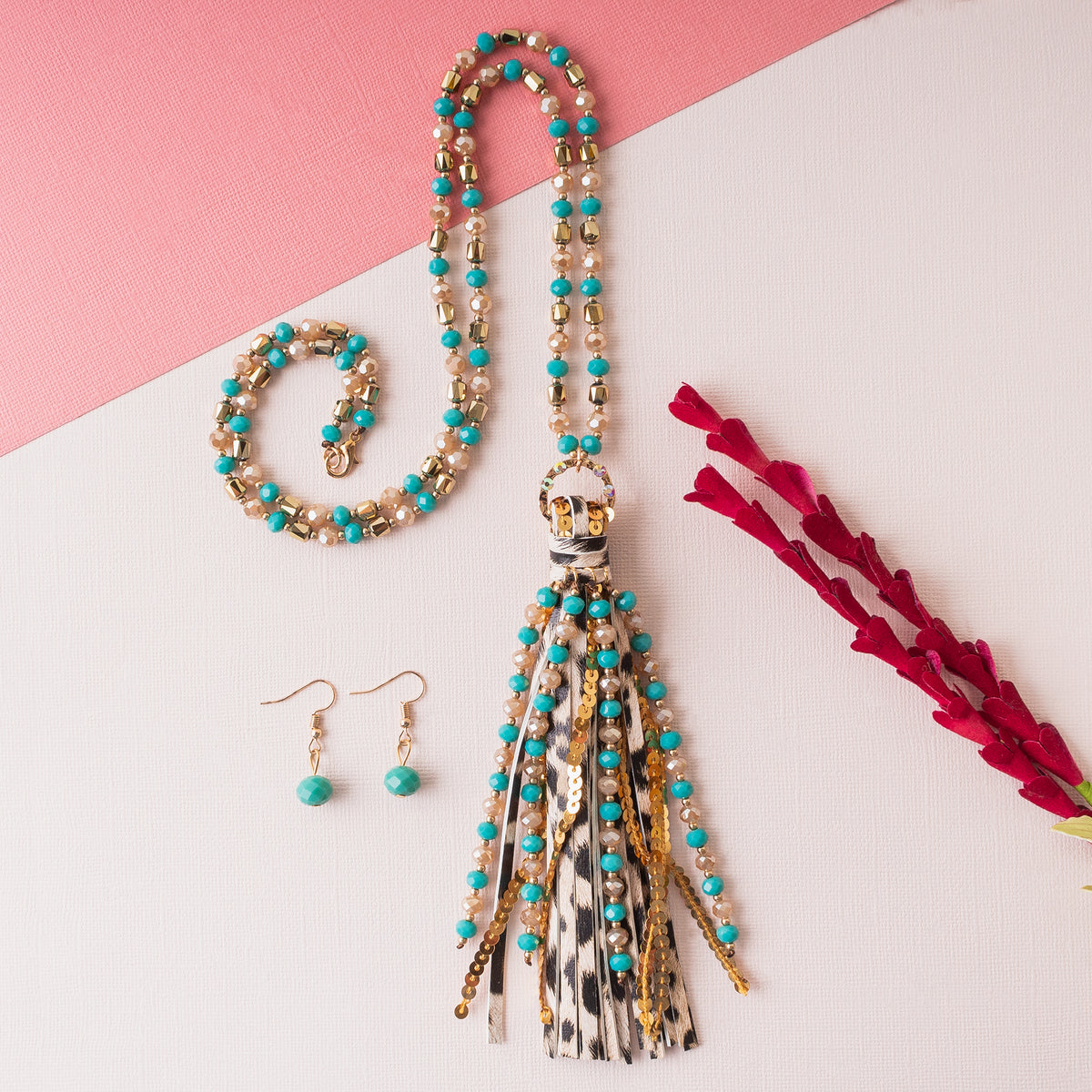 72798 - Beaded Tassel Necklace - Turquoise