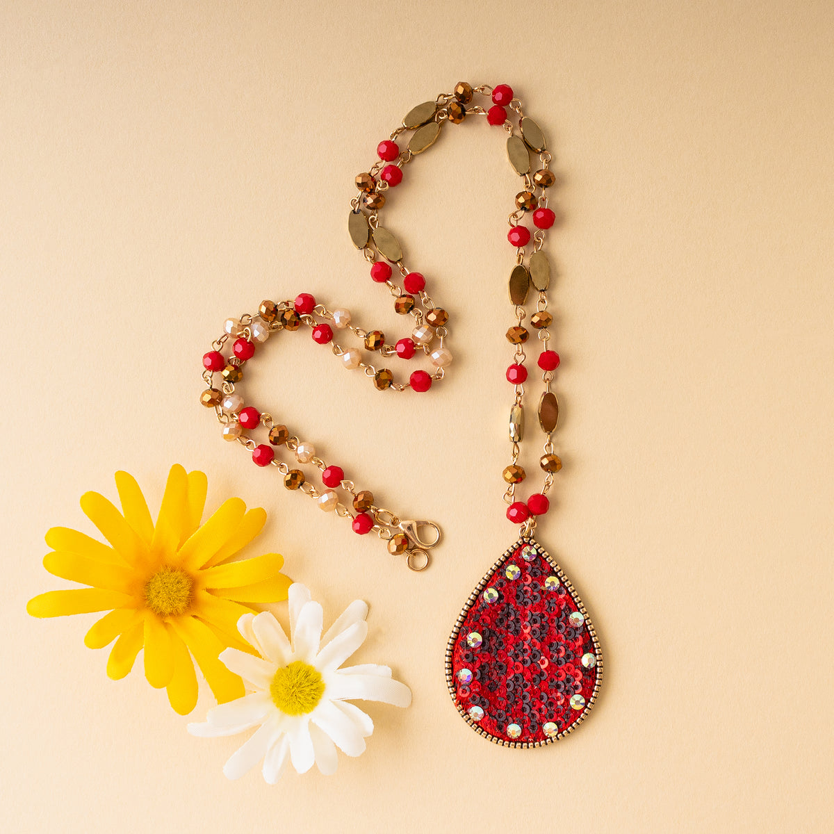 72804 - Leopard Glitter Necklace - Red