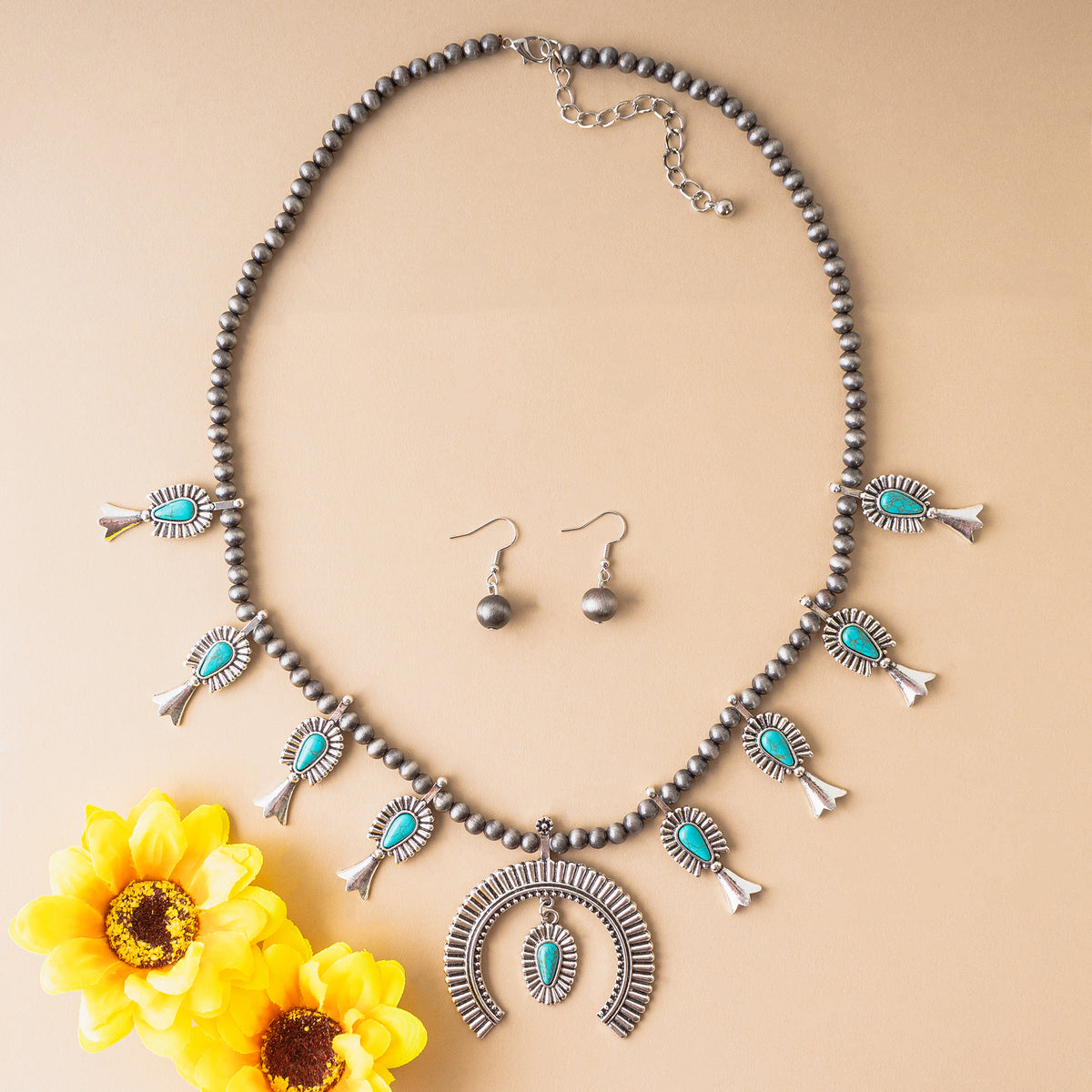 72810 - Squash Blossom Necklace - Turquoise & Silver