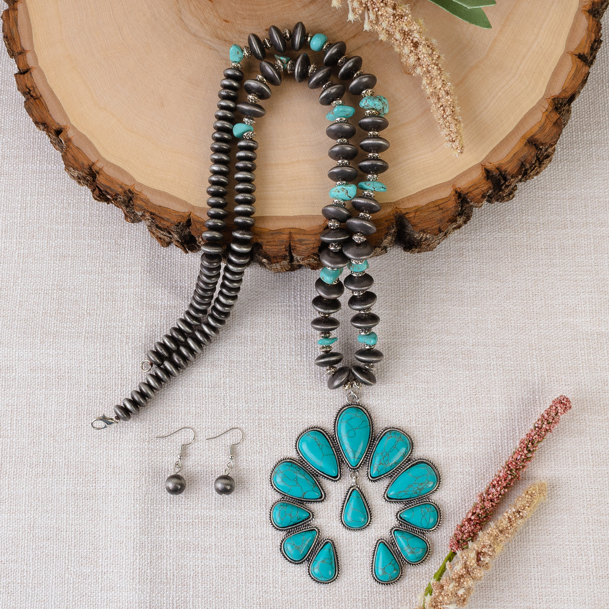 72822 - Squash Blossom Necklace - Turquoise & Silver