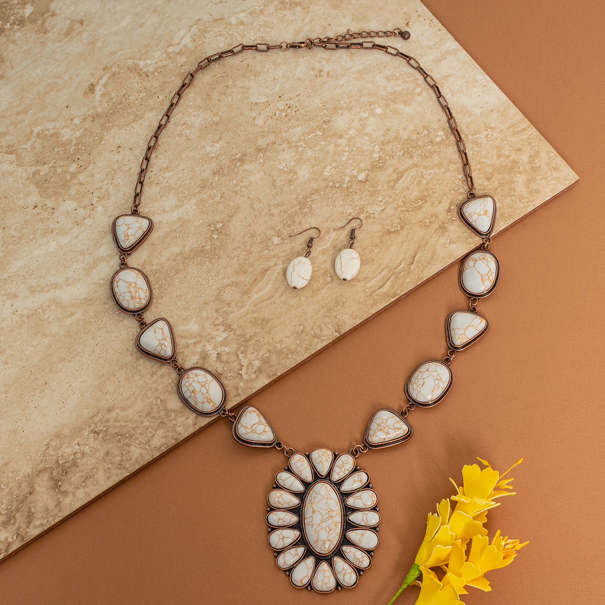 72826 - Squash Blossom Necklace - Ivory & Copper