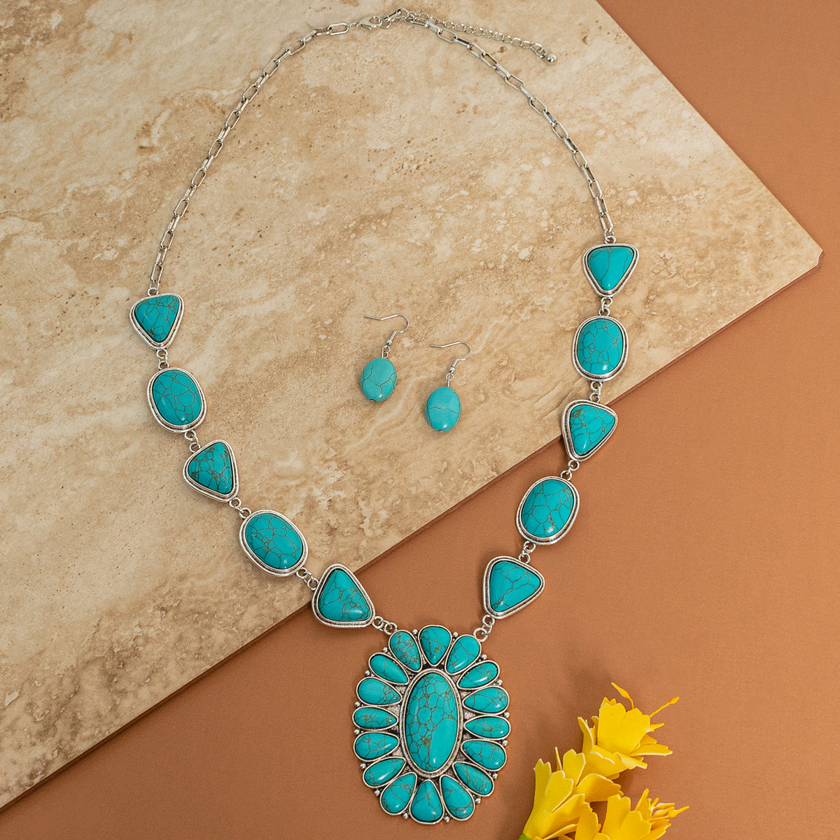 72826 - Squash Blossom Necklace - Turquoise & Silver