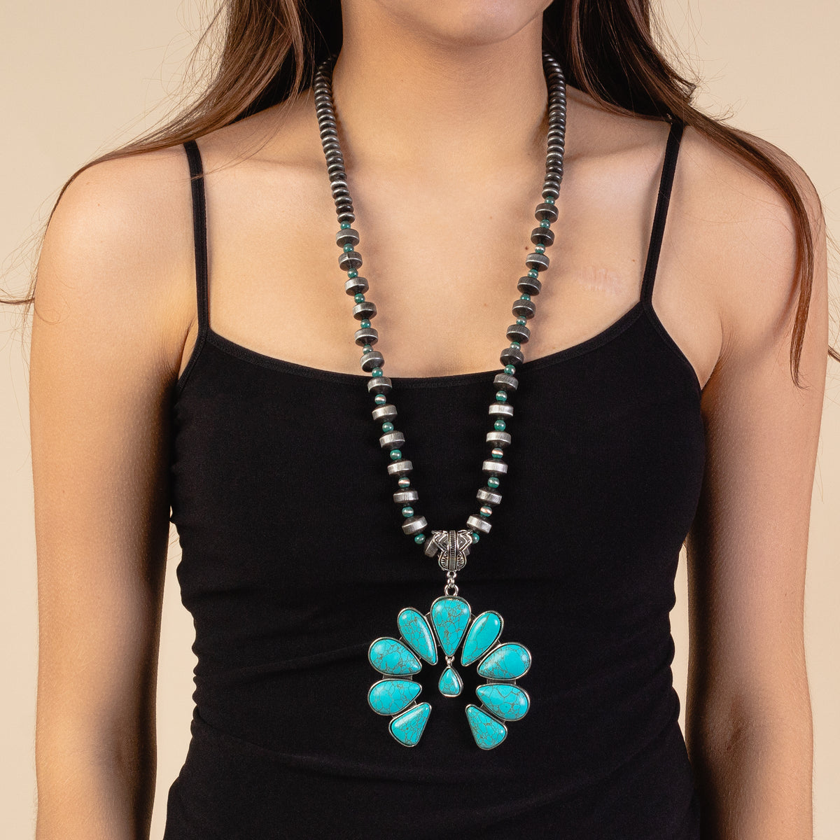 72827 - Squash Blossom Necklace - Turquoise & Silver