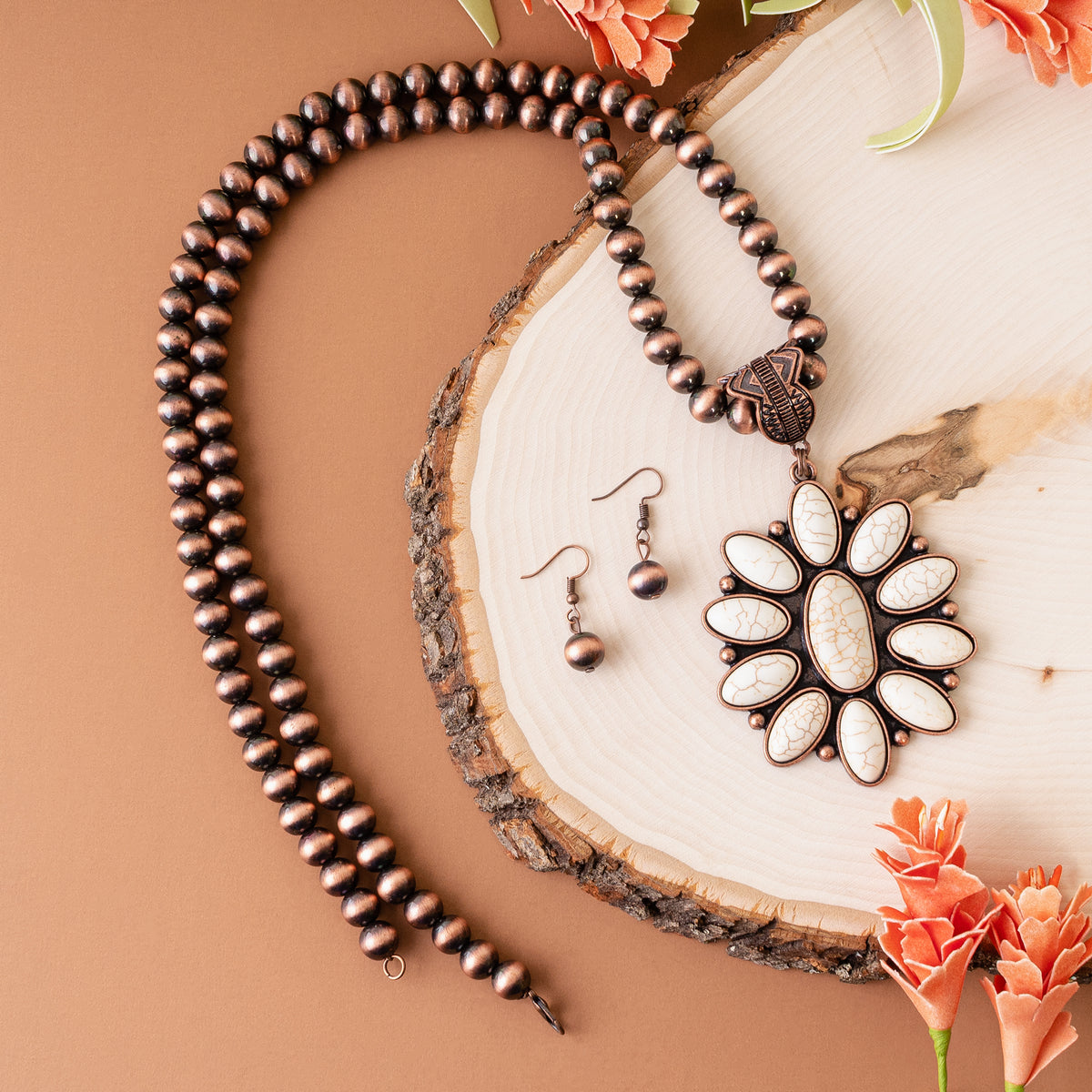 72828 - Squash Blossom Necklace - Ivory & Copper