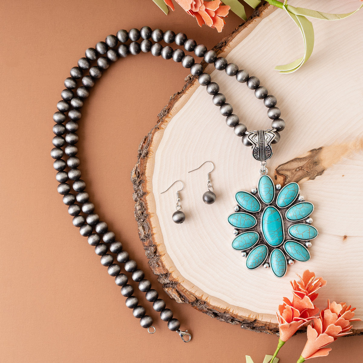 72828 - Squash Blossom Necklace - Turquoise & Silver