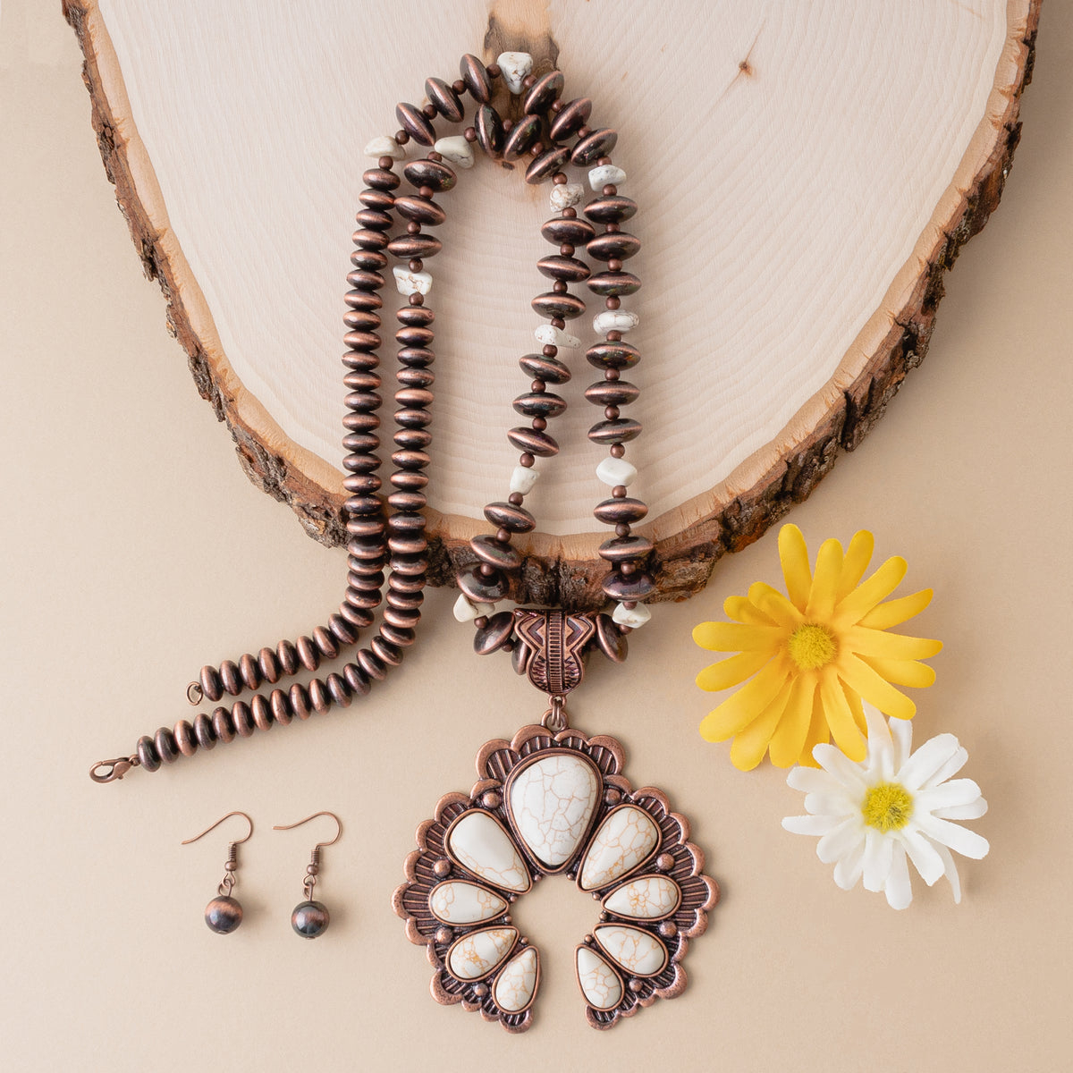 72829 - Squash Blossom Necklace - Ivory & Copper