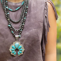 Load image into Gallery viewer, 72829 - Squash Blossom Necklace - Turquoise &amp; Silver

