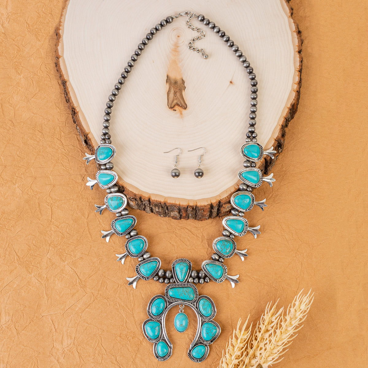 72833 - Squash Blossom Necklace - Turquoise & Silver