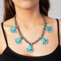 Load image into Gallery viewer, 72834 - Squash Blossom Necklace - Turquoise &amp; Silver - Fashion Jewelry Wholesale
