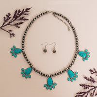 Load image into Gallery viewer, 72834 - Squash Blossom Necklace - Turquoise &amp; Silver - Fashion Jewelry Wholesale

