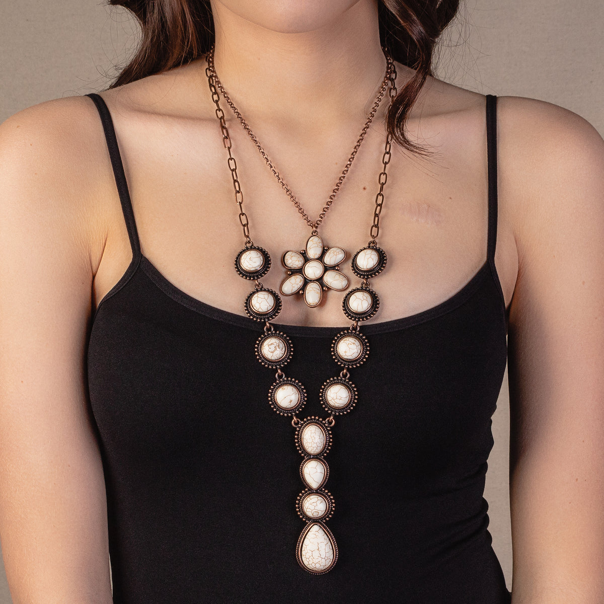 72837 - Squash Blossom Necklace - Ivory & Copper