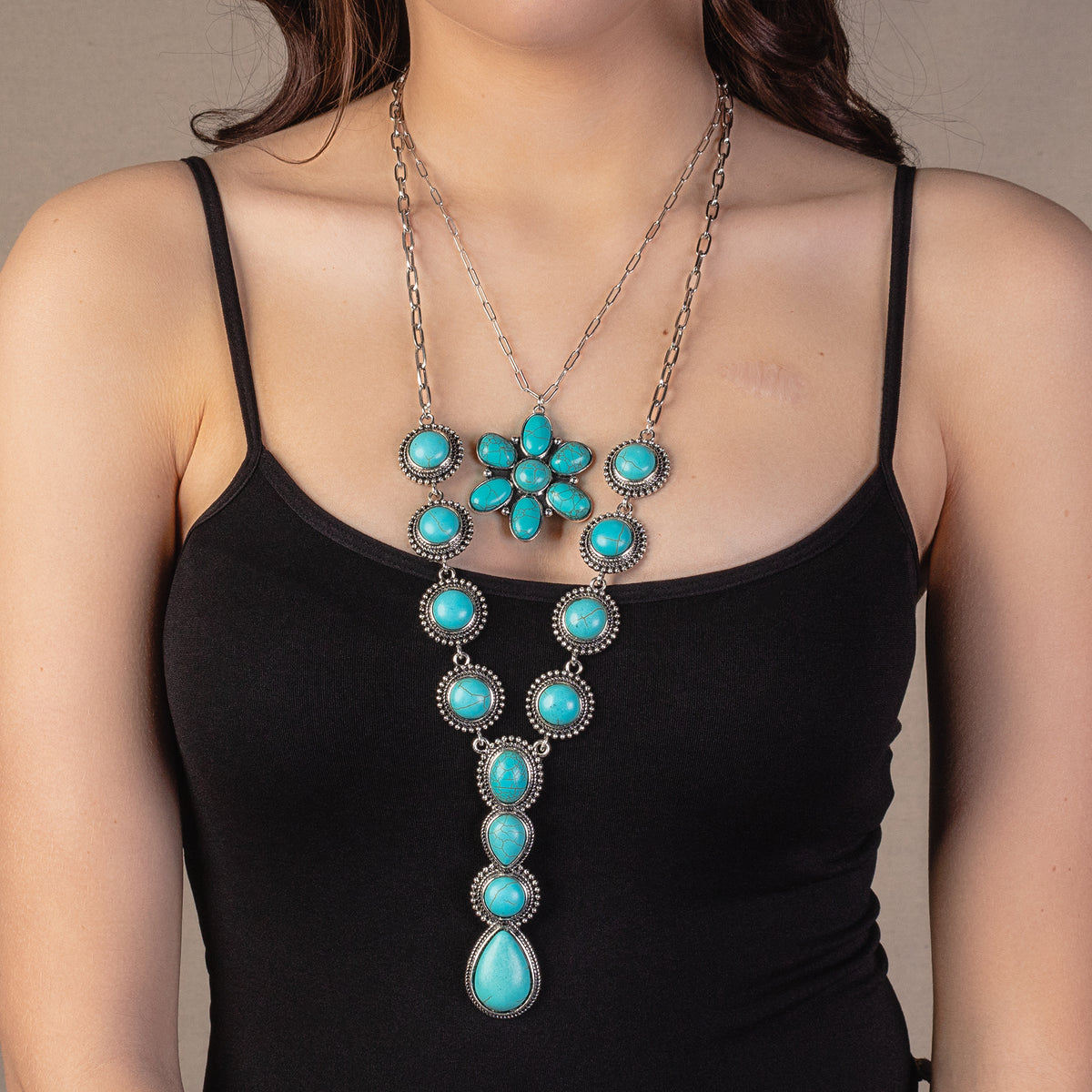 72837 - Squash Blossom Necklace - Turquoise & Silver