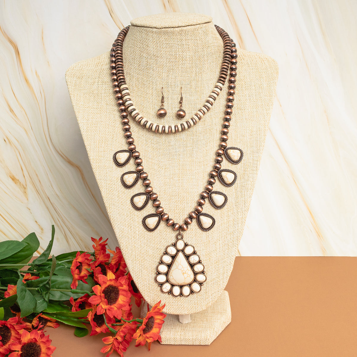 72839 - Squash Blossom Necklace - Ivory & Copper