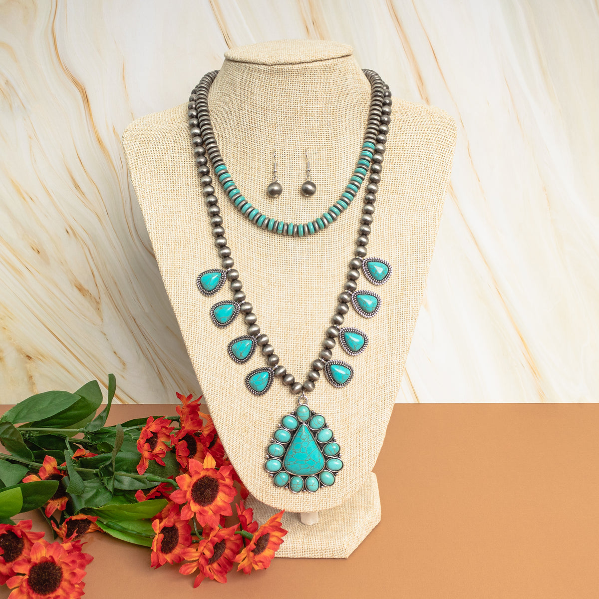 72839 - Squash Blossom Necklace - Turquoise & Silver