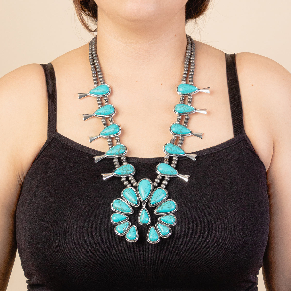 72841 - Squash Blossom Necklace - Turquoise & Silver