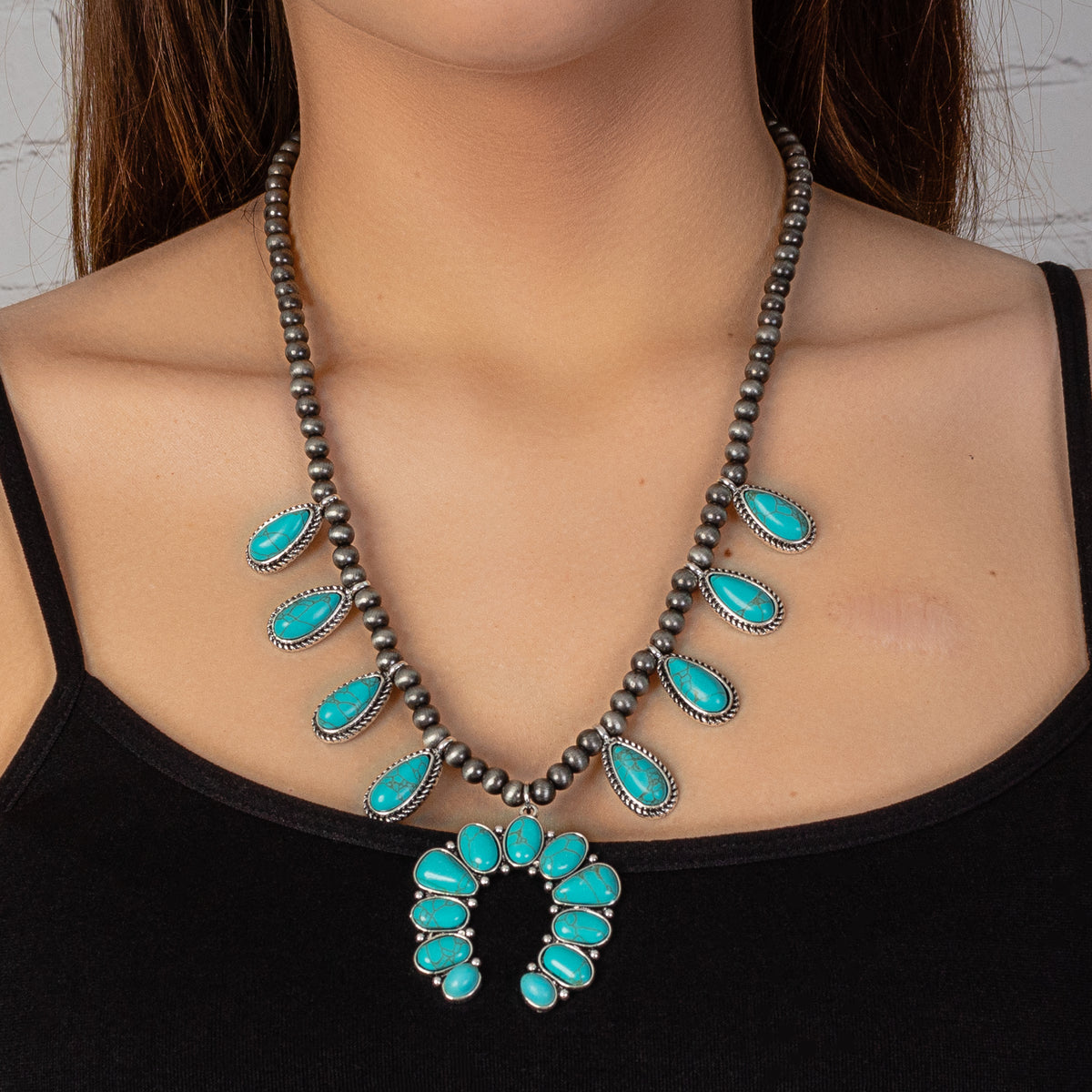 72842 - Squash Blossom Necklace - Turquoise & Silver