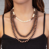 Load image into Gallery viewer, 72845 - Squash Blossom Layered Navajo Beaded Necklace - Ivory &amp; Copper
