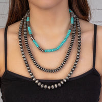 Load image into Gallery viewer, 72845 - Squash Blossom Layered Navajo Beaded Necklace - Turquoise &amp; Silver

