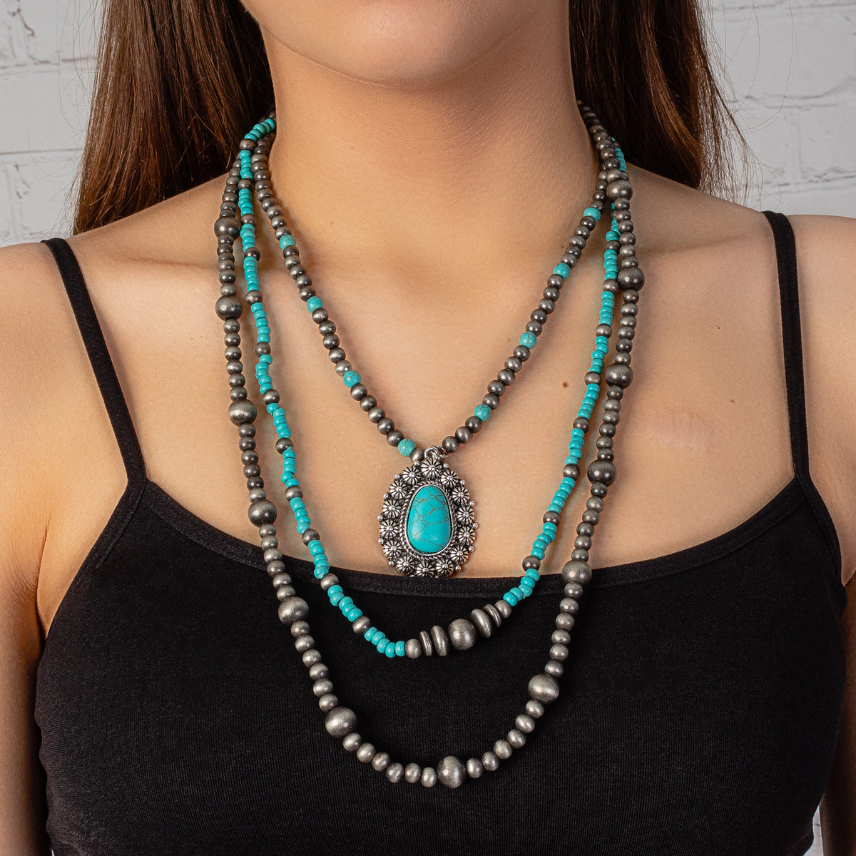 72848 - Squash Blossom Necklace - Turquoise & Silver