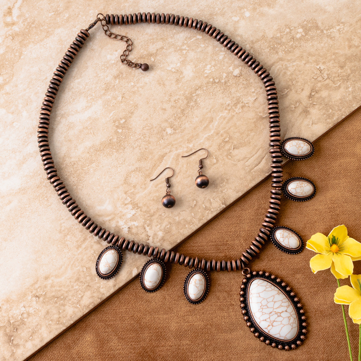 72849 - Squash Blossom Necklace - Ivory & Copper