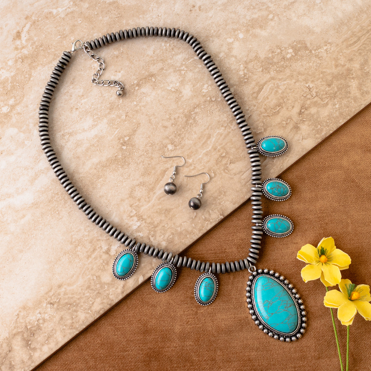 72849 - Squash Blossom Necklace - Turquoise & Silver