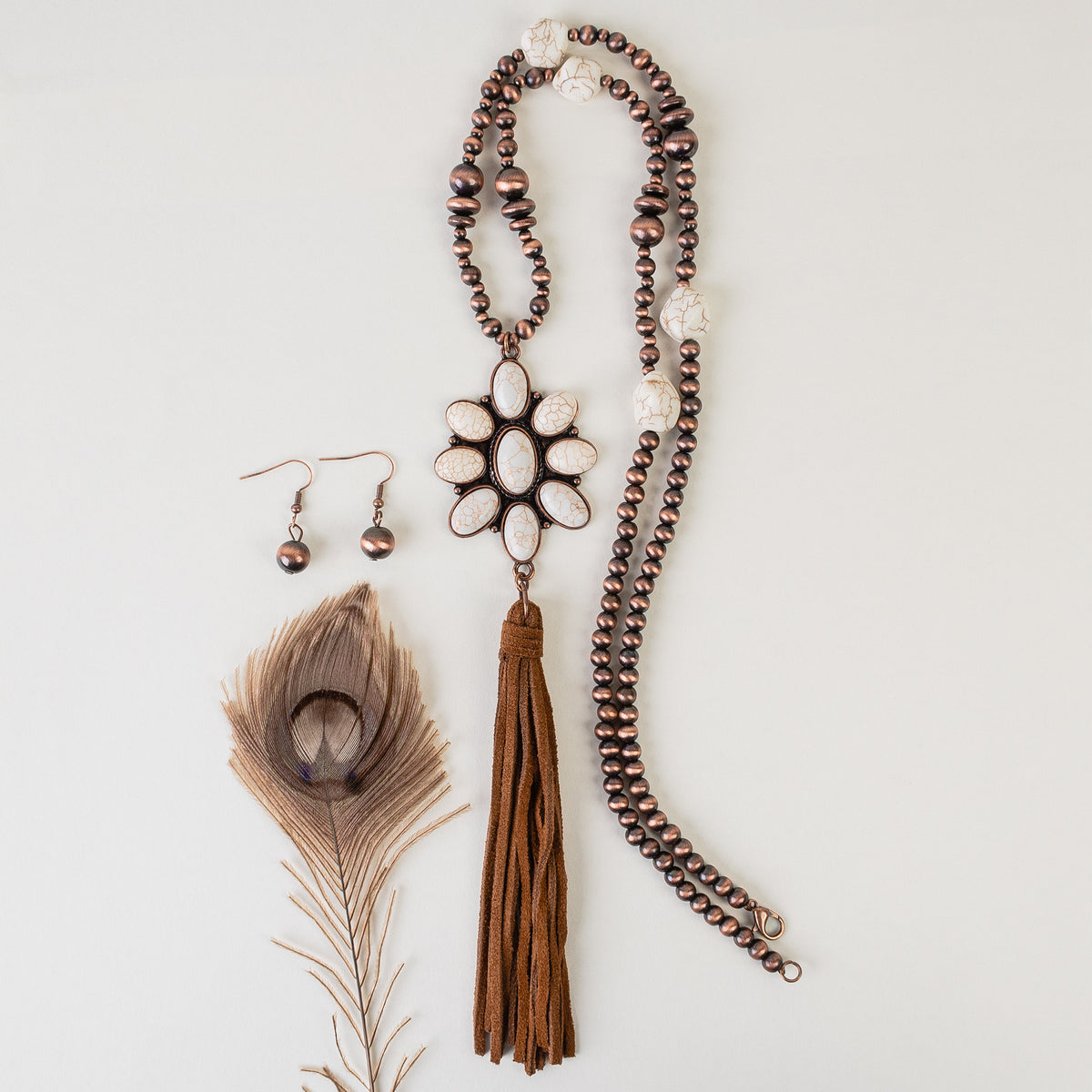 72851 - Squash Blossom Tassel Necklace - Ivory & Copper