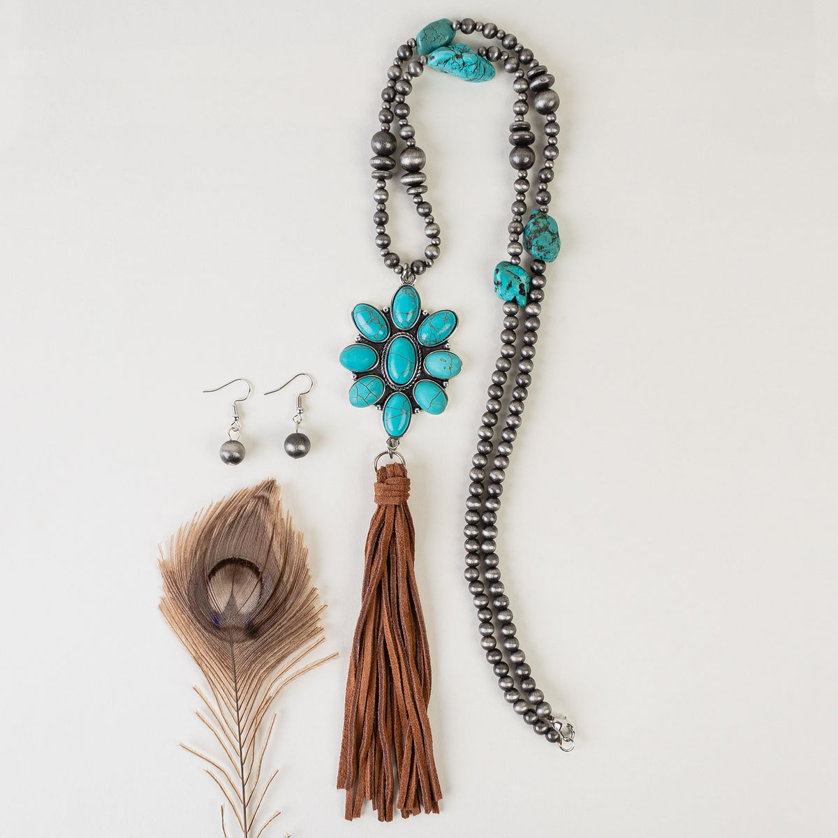 72851 - Squash Blossom Tassel Necklace - Turquoise & Silver