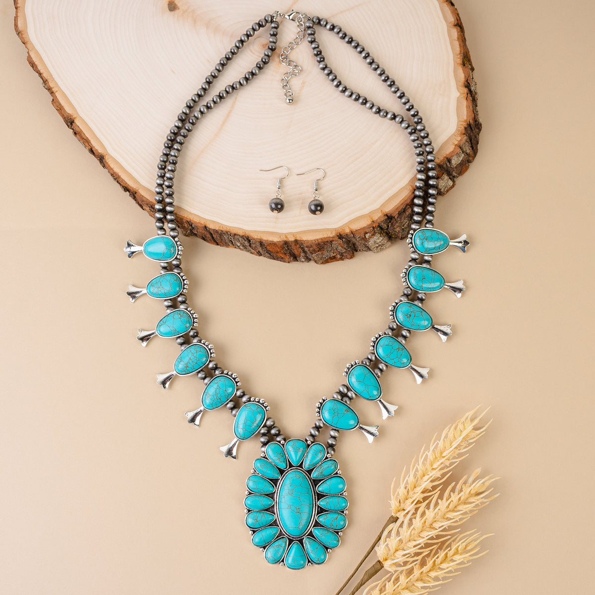 72854 - Squash Blossom Necklace - Turquoise & Silver